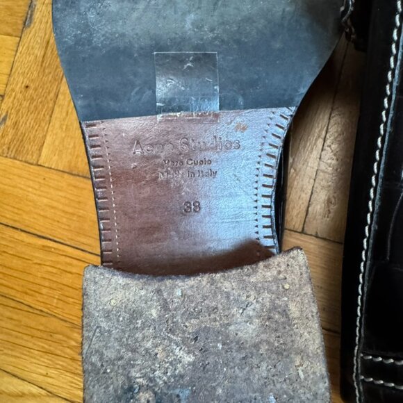 Acne Studios Leather Croc Embossed White Stitched Loafers (size 38) - Picture 13 of 14